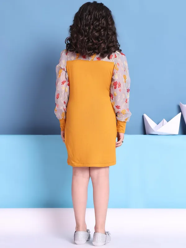 Mustard_Rayon_Solid_Dress_For_Kids