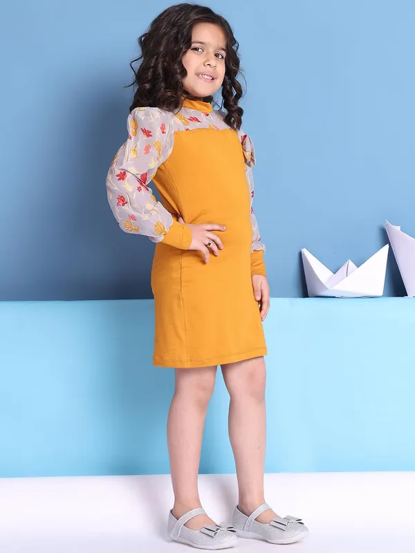 Mustard_Rayon_Solid_Dress_For_Kids