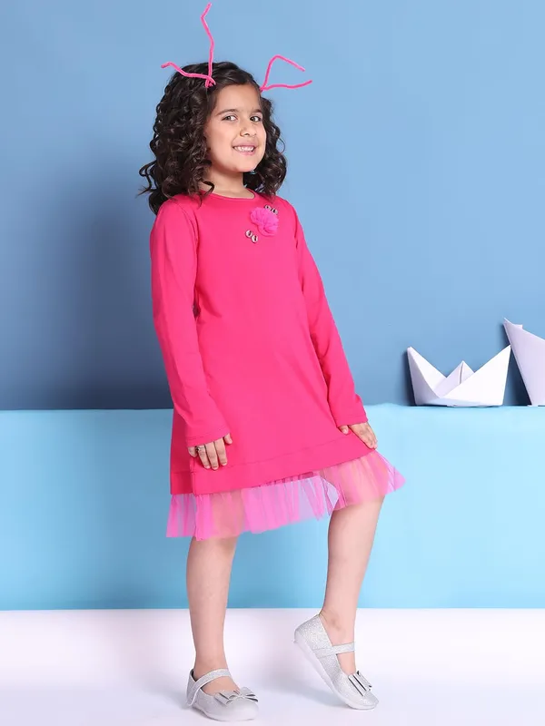 Pink_Cotton_Solid_Dress_For_Kids