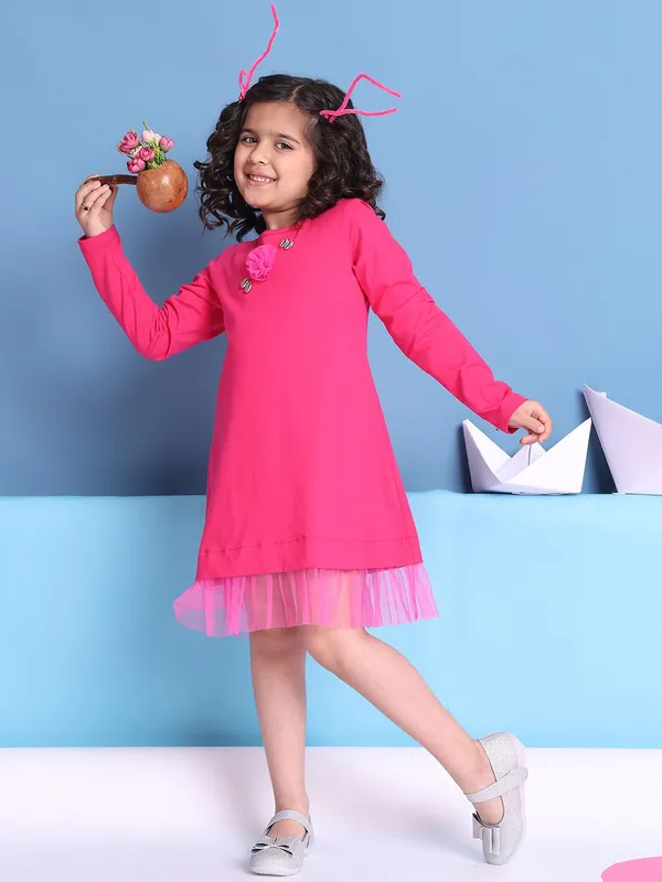Pink_Cotton_Solid_Dress_For_Kids