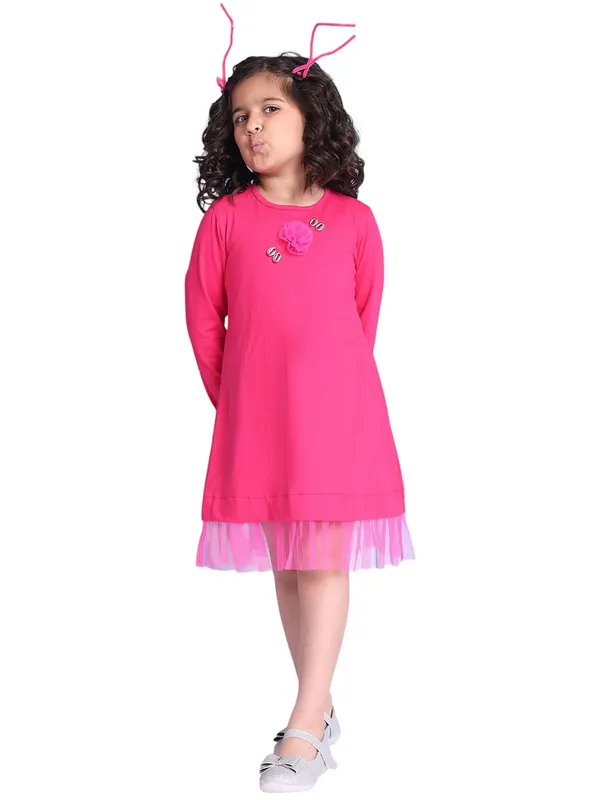 Pink_Cotton_Solid_Dress_For_Kids