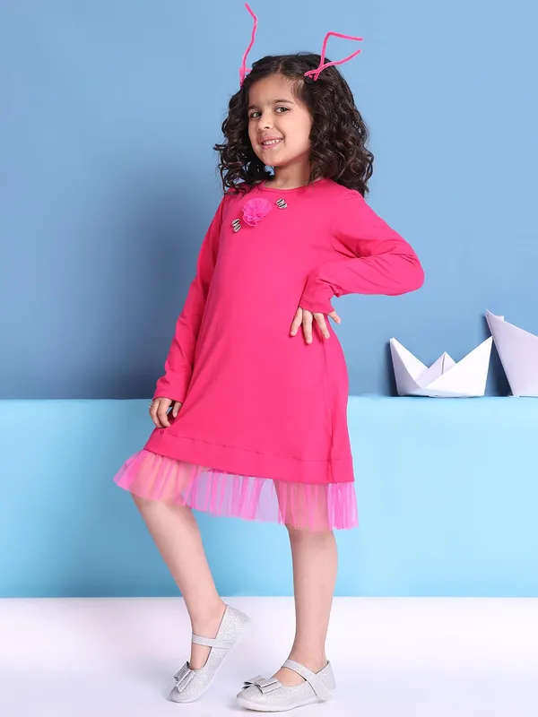 Pink_Cotton_Solid_Dress_For_Kids