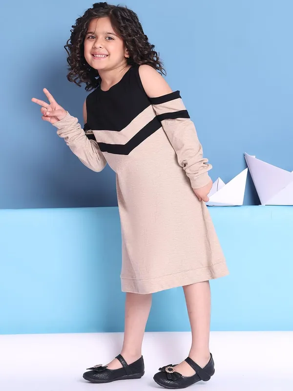 Beige_Cotton_Block_Print_Dress_For_Kids