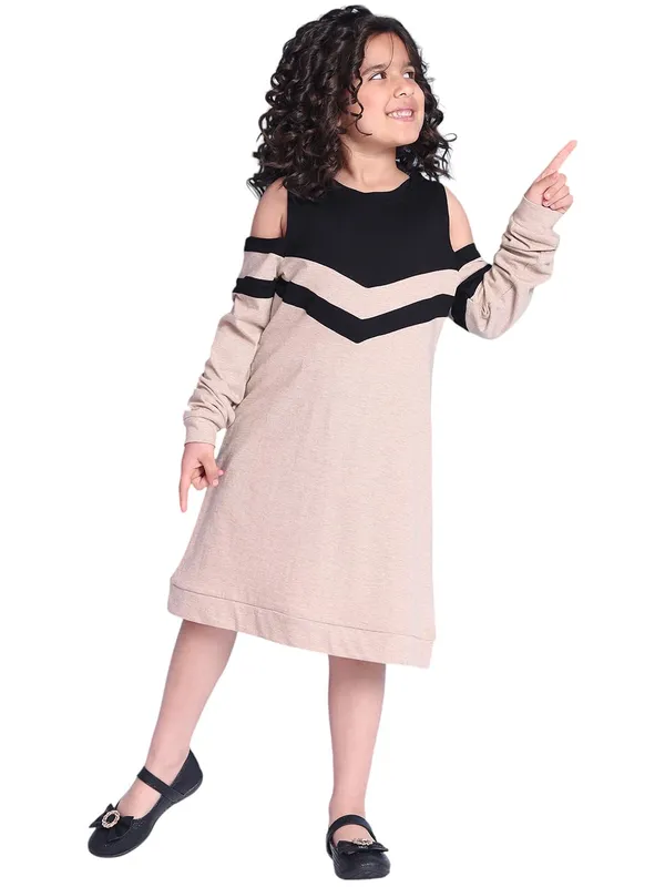 Beige_Cotton_Block_Print_Dress_For_Kids