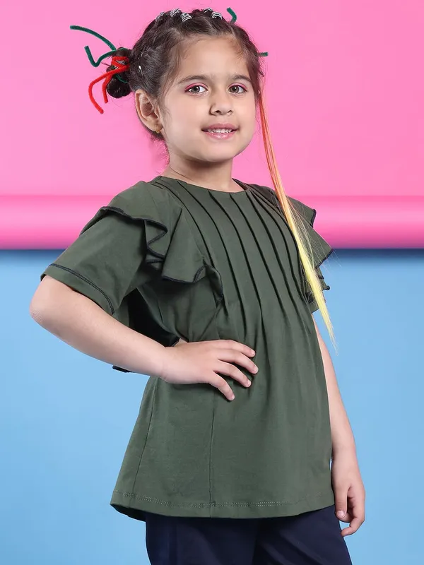 Olive_Cotton_Solid_Top_For_Kids