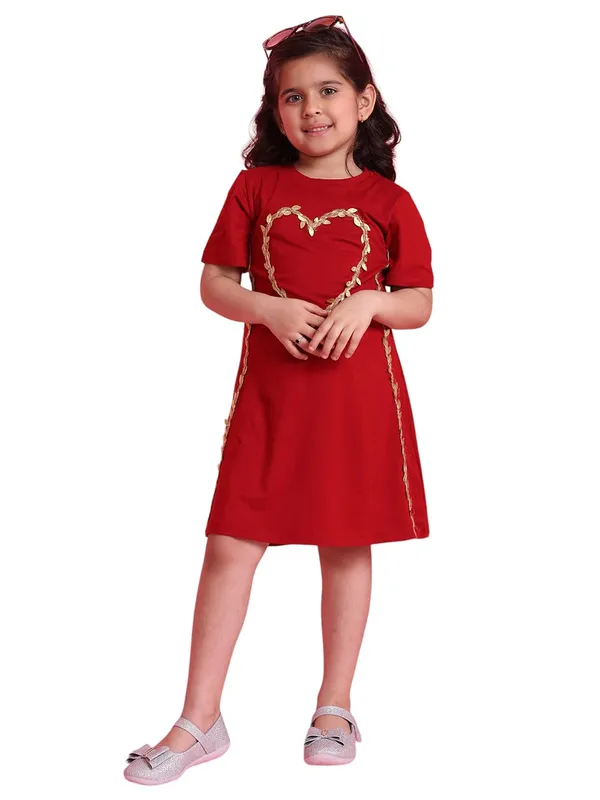 Red_Rayon_Solid_Dress_For_Kids
