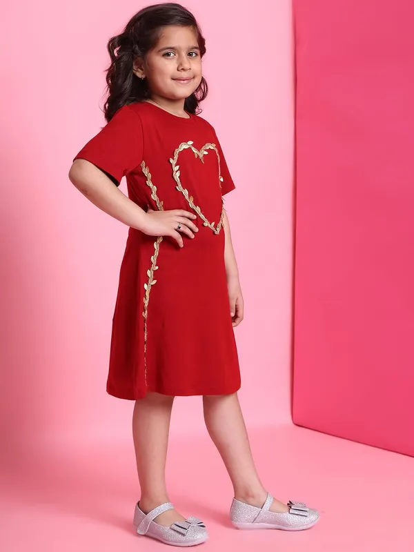 Red_Rayon_Solid_Dress_For_Kids