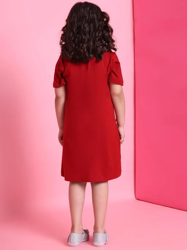Red_Rayon_Solid_Dress_For_Kids