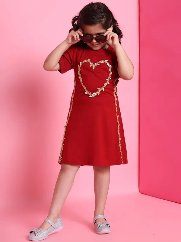 Red_Rayon_Solid_Dress_For_Kids