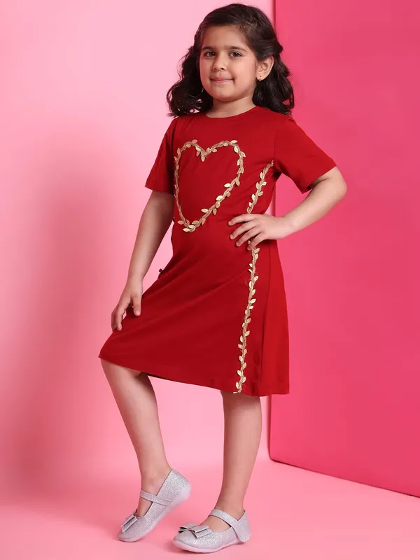 Red_Rayon_Solid_Dress_For_Kids