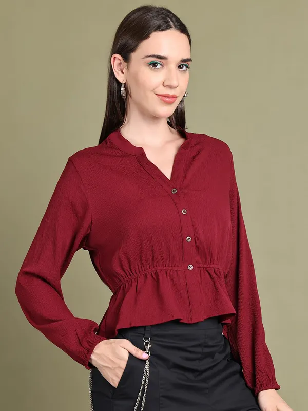 Maroon_Polyester_Solid_Top_For_Women