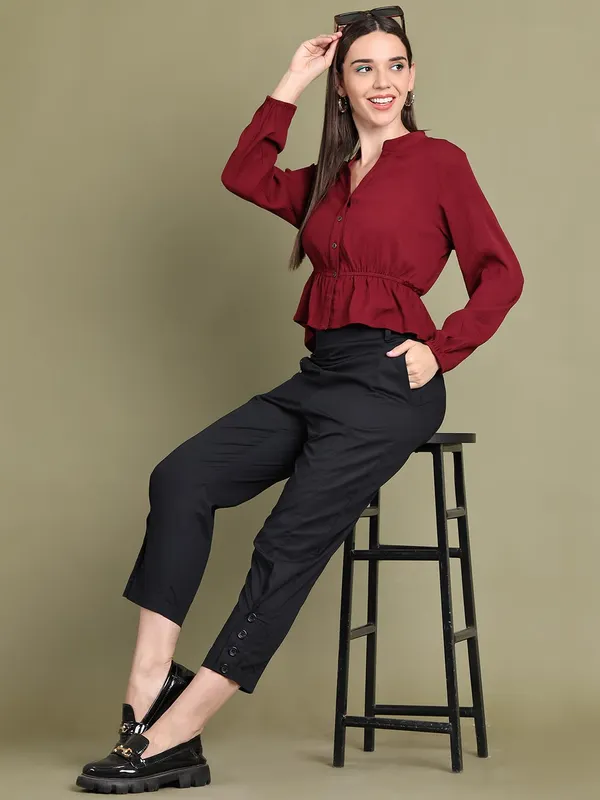 Maroon_Polyester_Solid_Top_For_Women