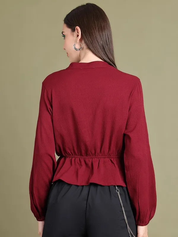 Maroon_Polyester_Solid_Top_For_Women