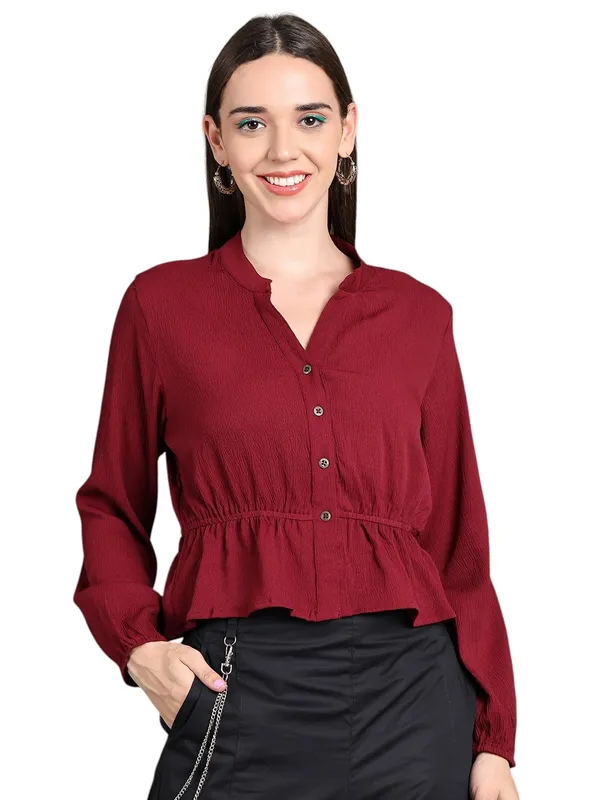 Maroon_Polyester_Solid_Top_For_Women