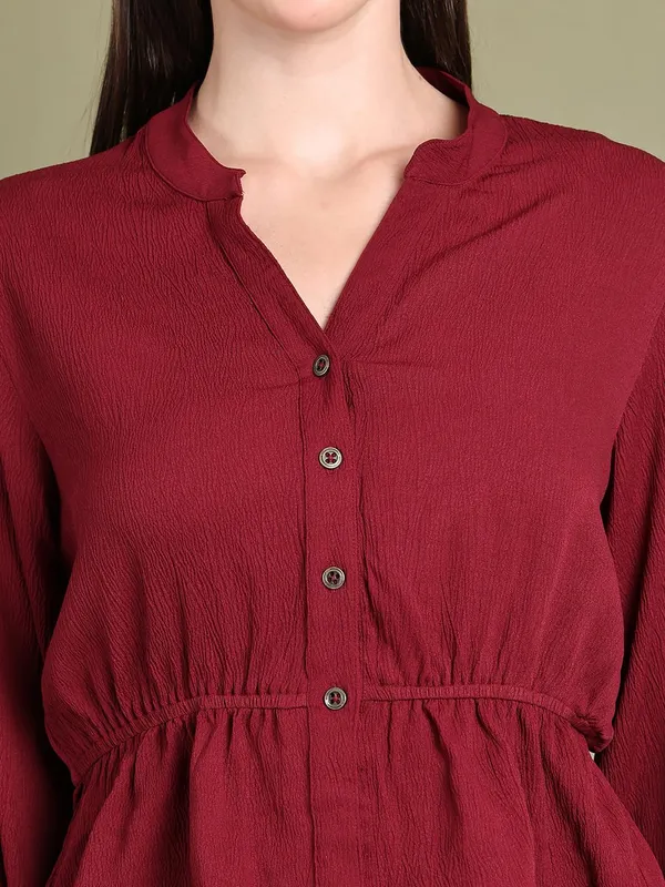 Maroon_Polyester_Solid_Top_For_Women