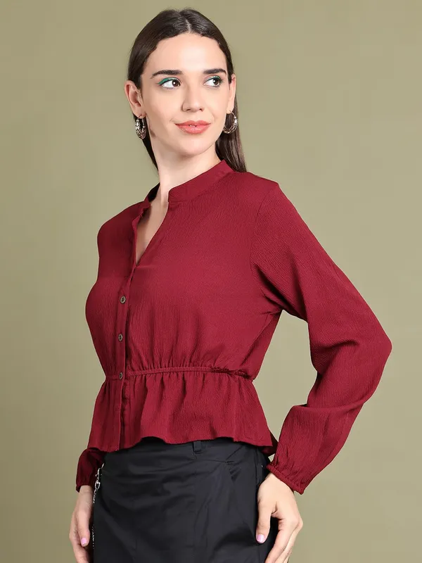 Maroon_Polyester_Solid_Top_For_Women