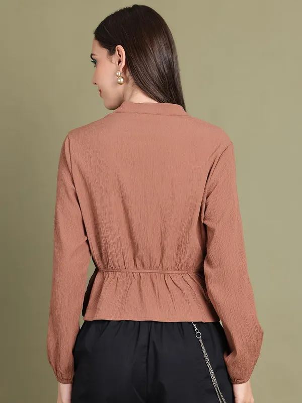 Beige_Polyester_Solid_Top_For_Women