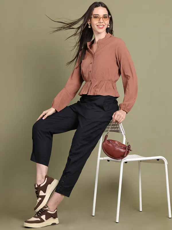 Beige_Polyester_Solid_Top_For_Women