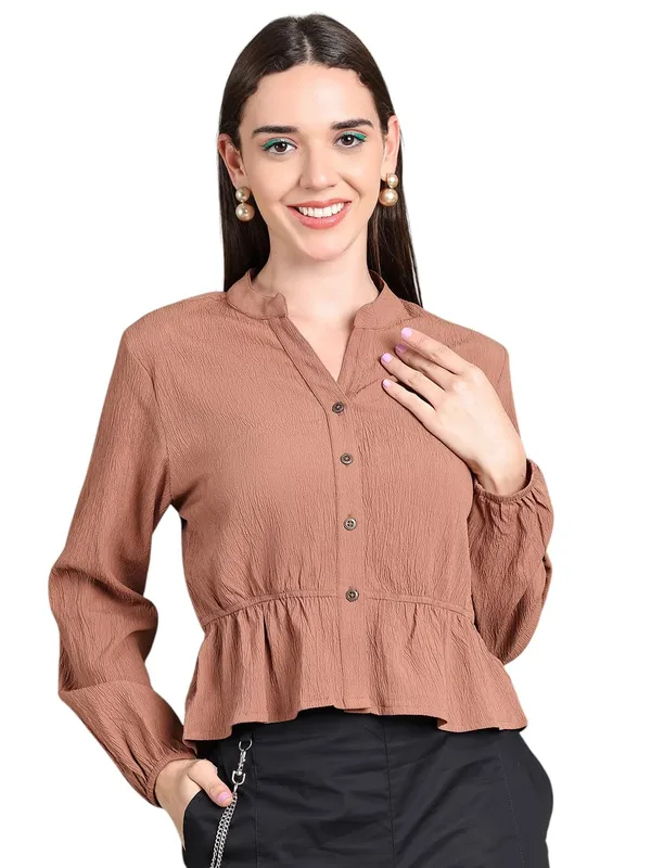 Beige_Polyester_Solid_Top_For_Women