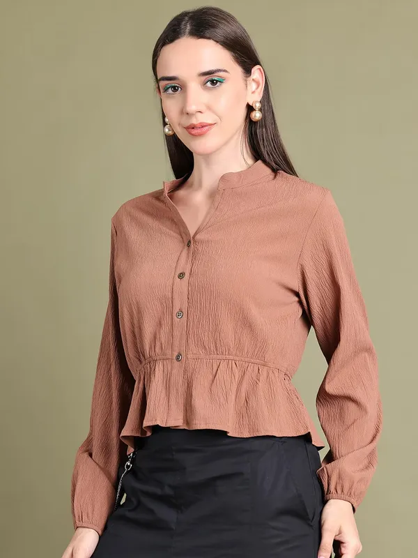 Beige_Polyester_Solid_Top_For_Women