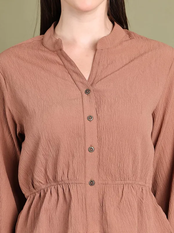 Beige_Polyester_Solid_Top_For_Women