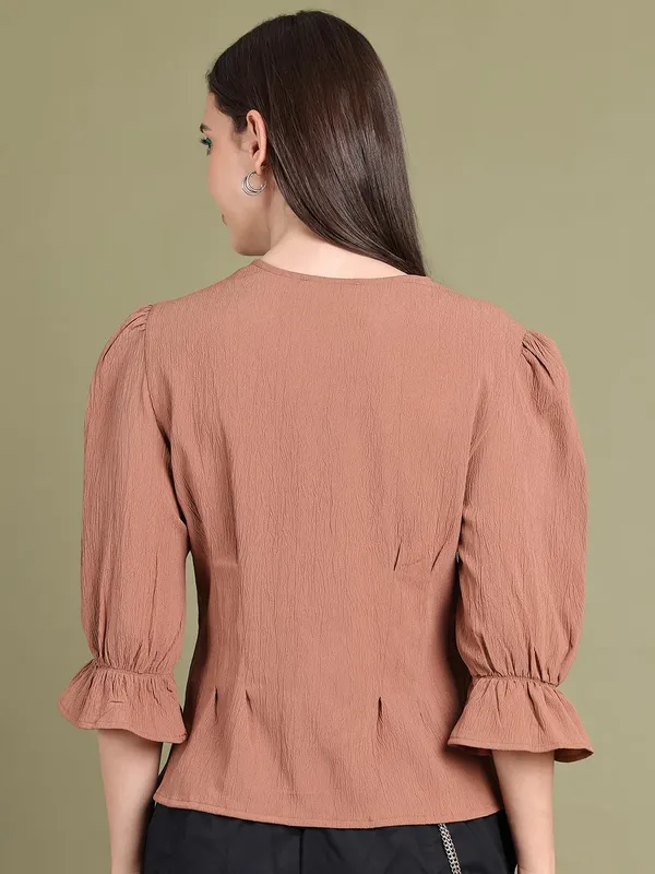 Beige_Polyester_Solid_Top_For_Women