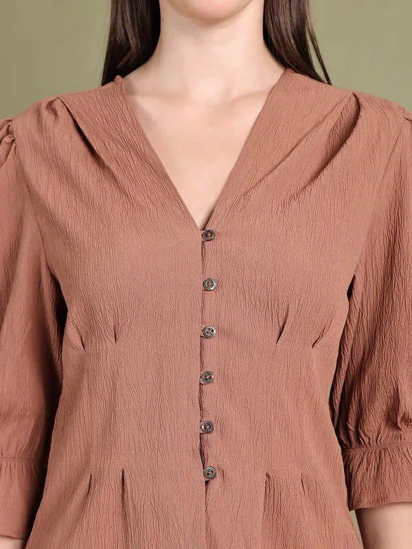 Beige_Polyester_Solid_Top_For_Women