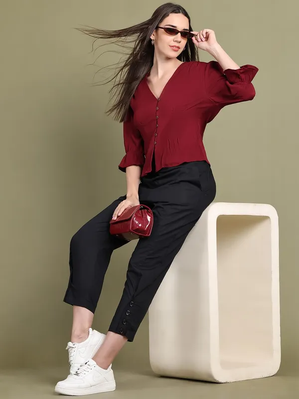 Maroon_Polyester_Solid_Top_For_Women