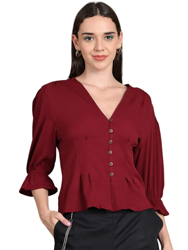 Maroon_Polyester_Solid_Top_For_Women