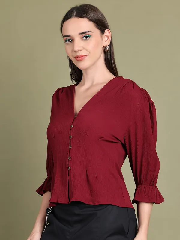 Maroon_Polyester_Solid_Top_For_Women