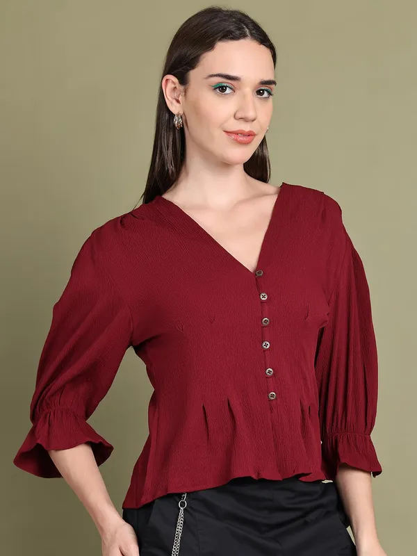 Maroon_Polyester_Solid_Top_For_Women