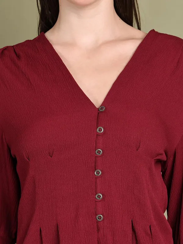 Maroon_Polyester_Solid_Top_For_Women