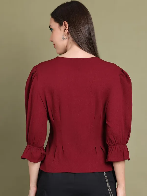 Maroon_Polyester_Solid_Top_For_Women