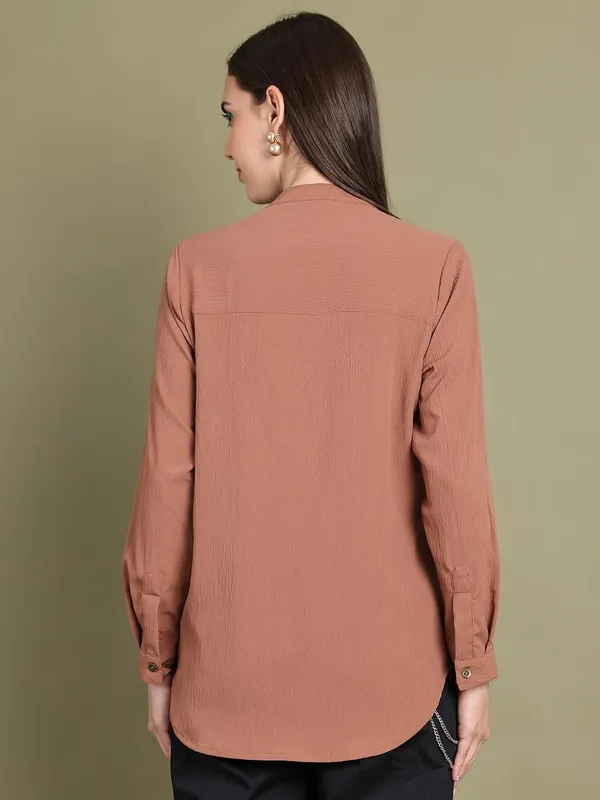 Beige_Polyester_Solid_Top_For_Women
