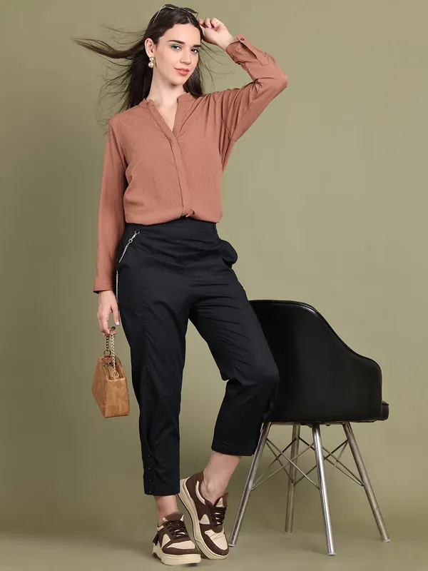 Beige_Polyester_Solid_Top_For_Women