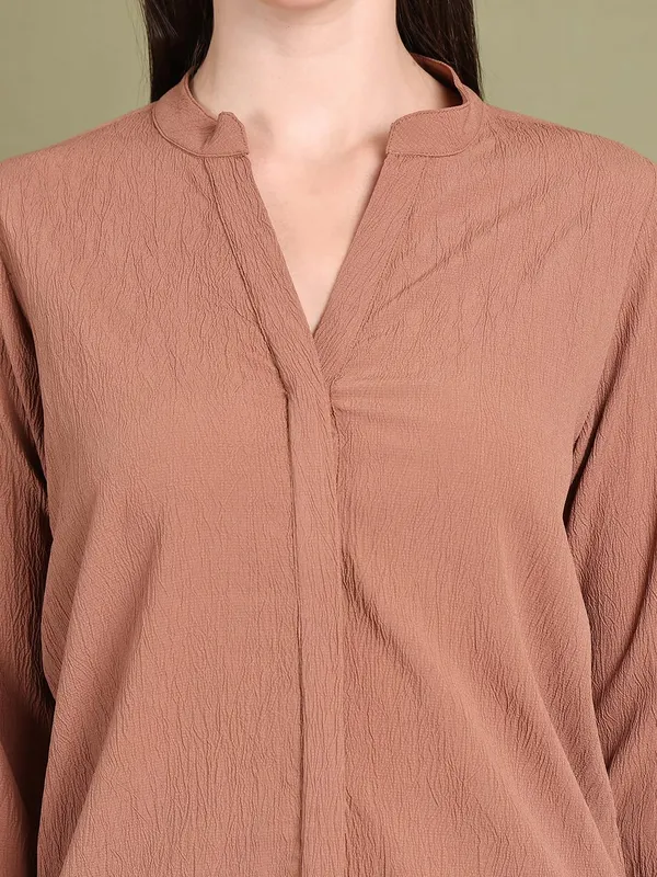 Beige_Polyester_Solid_Top_For_Women