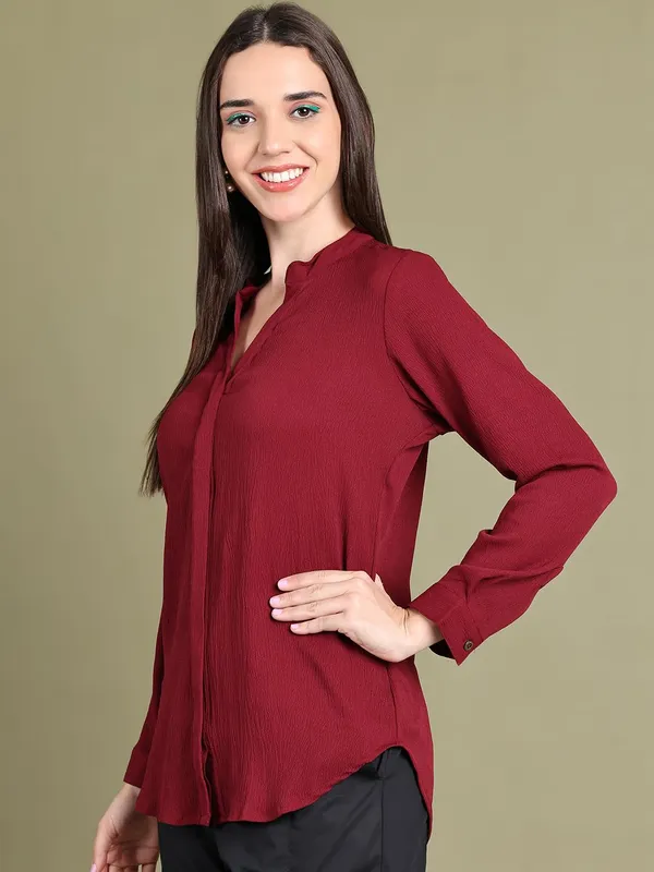 Maroon_Polyester_Solid_Top_For_Women