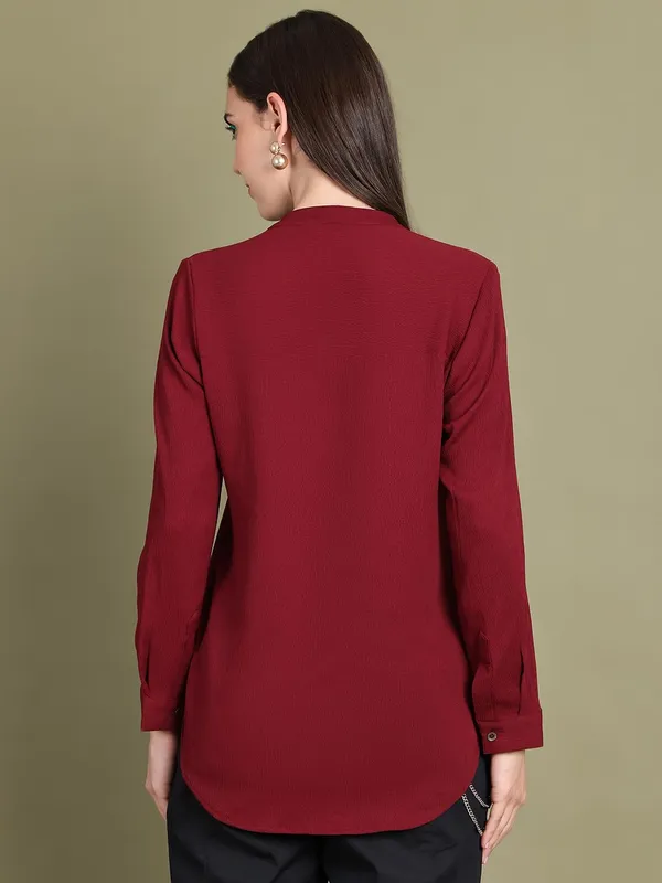 Maroon_Polyester_Solid_Top_For_Women