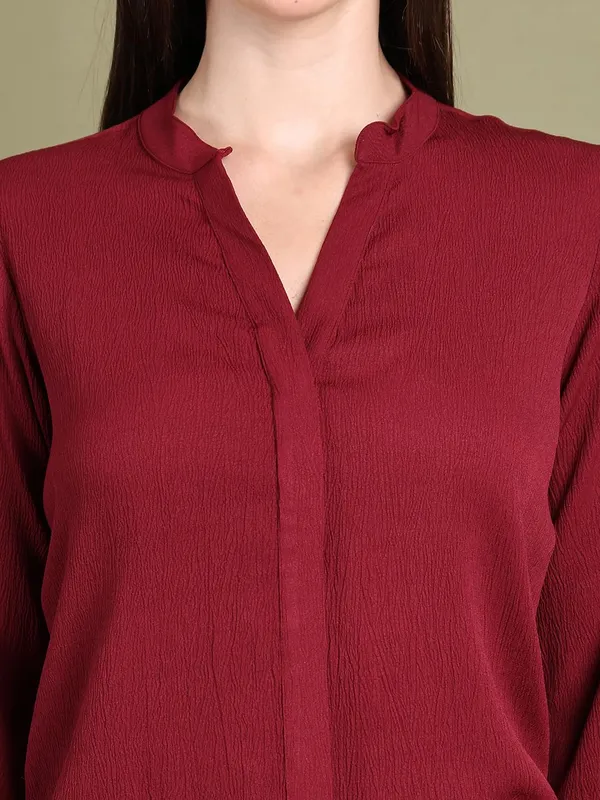 Maroon_Polyester_Solid_Top_For_Women