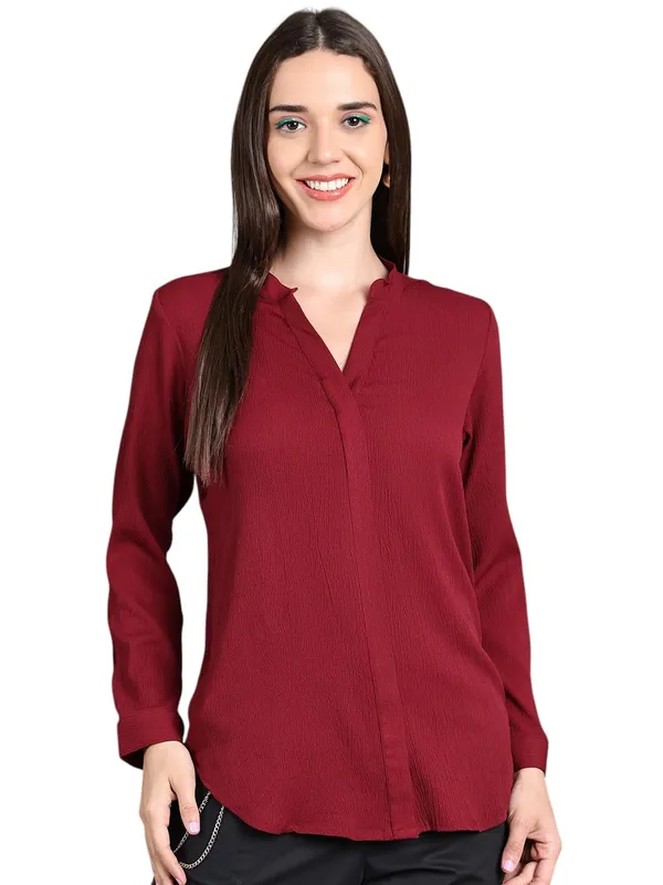 Maroon_Polyester_Solid_Top_For_Women