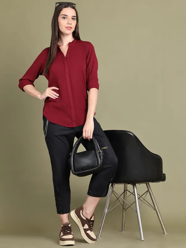 Maroon_Polyester_Solid_Top_For_Women