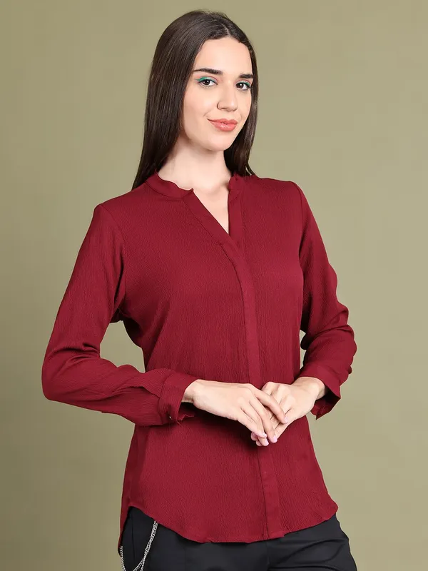 Maroon_Polyester_Solid_Top_For_Women