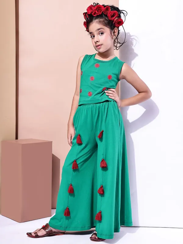 Green_Rayon_Solid_Clothing_Set_For_Kids