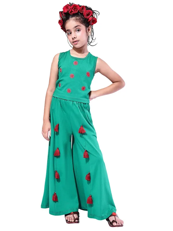 Green_Rayon_Solid_Clothing_Set_For_Kids