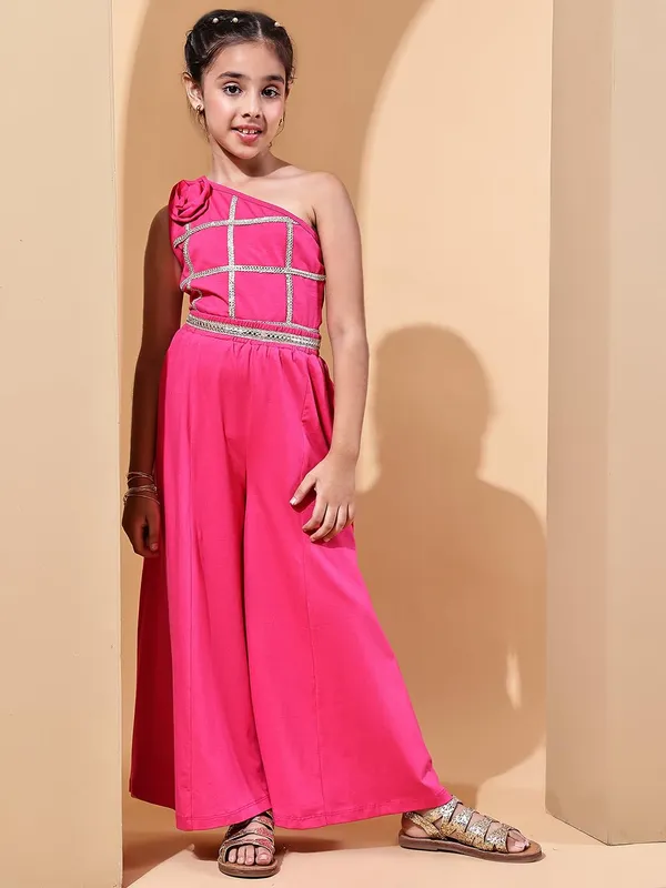 Fuchsia_Cotton_Blend_Solid_Clothing_Set_For_Kids