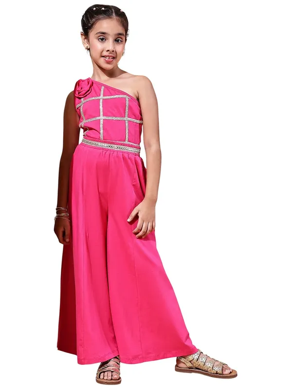 Fuchsia_Cotton_Blend_Solid_Clothing_Set_For_Kids
