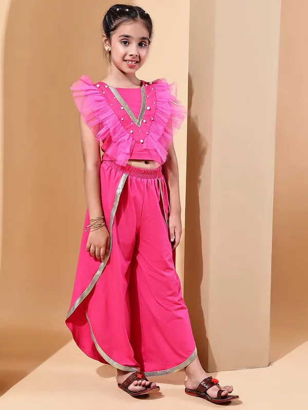 Pink_Cotton_Blend_Solid_Clothing_Set_For_Kids