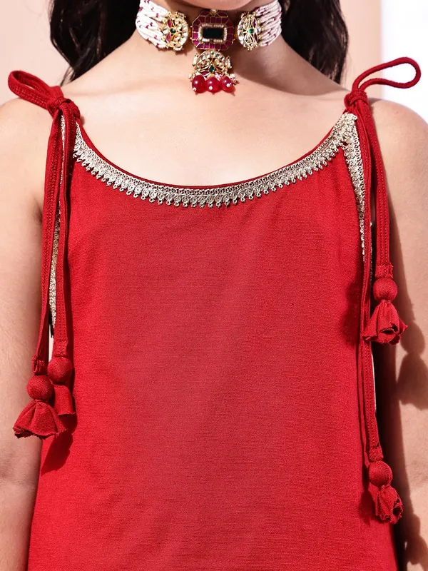 Red_Rayon_Solid_Clothing_Set_For_Kids