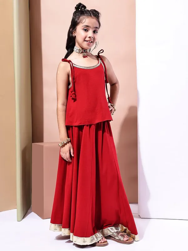 Red_Rayon_Solid_Clothing_Set_For_Kids
