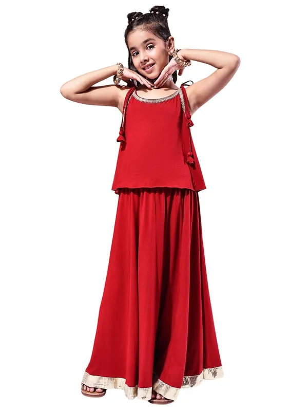 Red_Rayon_Solid_Clothing_Set_For_Kids